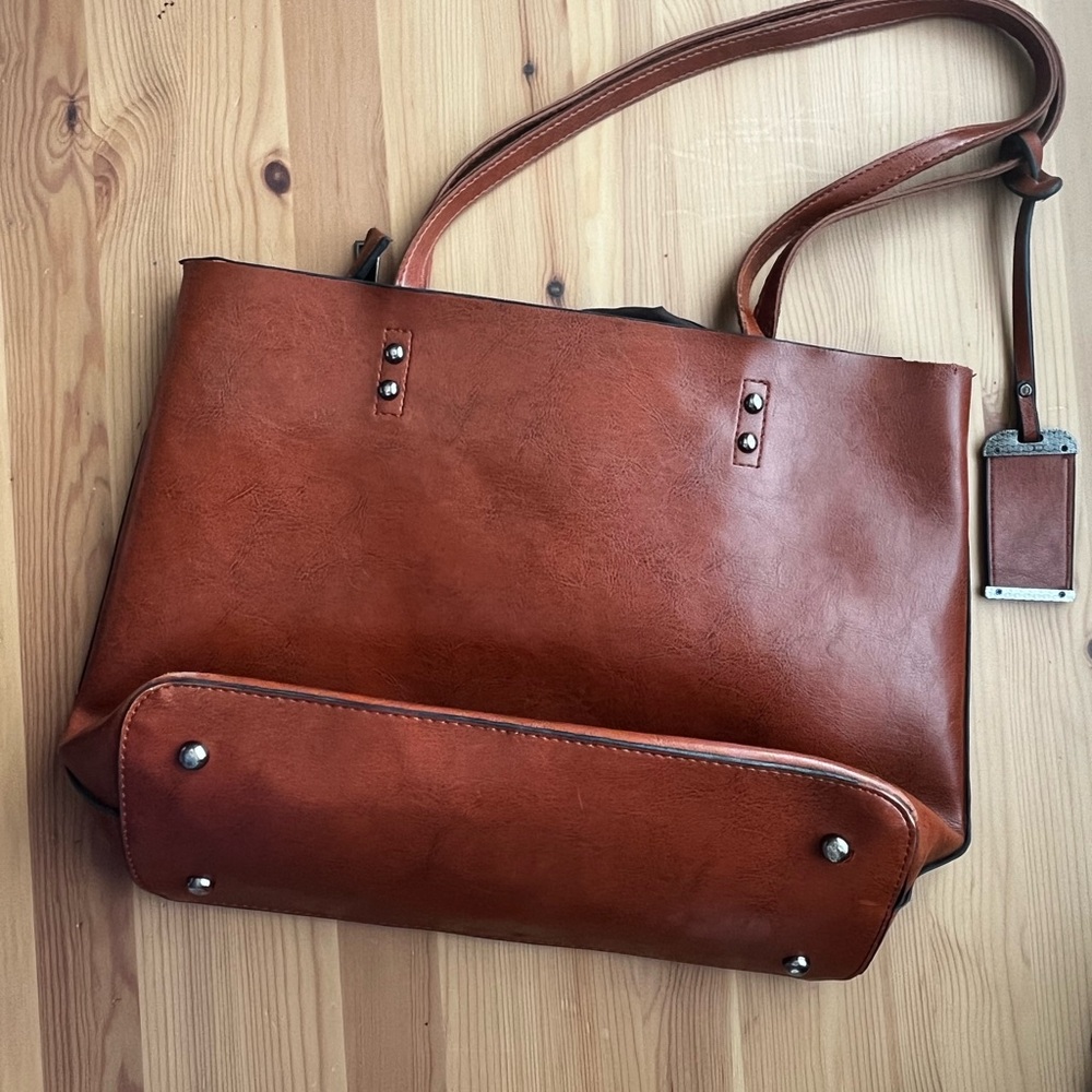 Brown Vegan Leather Tote Bag